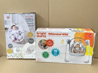 BRIGHT STARTS WHIMSICAL WILD PORTABLE SWING TO INCLUDE RED KITE BAMBINO BOUNCER: LOCATION - BR19