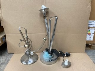 QTY OF ASSORTED LIGHTING ITEMS TO INCLUDE CHROME FLOOR STANDING UPLIGHTER & WHITE TABLE LAMP WITH BRUSHED CHROME BASE: LOCATION - BR19