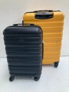 JOHN LEWIS & PARTNERS MEDIUM HARD SHELL SUITCASE IN YELLOW TO INCLUDE JOHN LEWIS & PARTNERS CABIN SIZE HARD SHELL SUITCASE IN BLACK: LOCATION - BR2