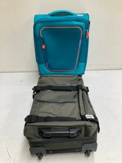 AMERICAN TOURISTER MEDIUM SIZE SUITCASE IN LIGHT BLUE TO INCLUDE JOHN LEWIS & PARTNERS CABIN SIZE SUITCASE IN GREEN: LOCATION - BR2