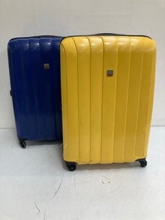 JOHN LEWIS & PARTNERS LARGE HARD SHELL SUITCASE IN YELLOW TO INCLUDE JOHN LEWIS & PARTNERS HARD SHELL SUITCASE IN BLUE: LOCATION - BR3