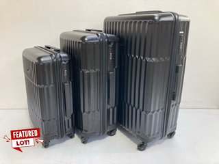 SET OF 3 JOHN LEWIS & PARTNERS HARD SHELL SUITCASES IN LARGE, MEDIUM AND CABIN SIZE IN BLACK: LOCATION - BR4