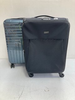 JOHN LEWIS & PARTNERS MEDIUM HARD SHELL SUITCASE IN BLUE TO INCLUDE ANTLER MEDIUM SUITCASE IN BLACK: LOCATION - BR4