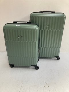 JOHN LEWIS & PARTNERS MEDIUM HARD SHELL SUITCASE IN GREEN TO INCLUDE JOHN LEWIS & PARTNERS CABIN SIZE HARD SHELL SUITCASE IN GREEN: LOCATION - BR5