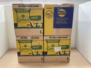 4 X BOXES OF ASSORTED CRISPS TO INCLUDE 3 X BOXES OF WALKERS QUAVERS ( B.B DATE 05.10.2024 ): LOCATION - BR5