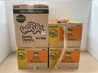 3 X BOXES OF WALKERS ROAST CHICKENS CRISPS ( B.B DATE 05.10.2024 ) TO INCLUDE A BOX OF WALKERS BAKED WOTSITS ( B.B DATE 28.09.2024 ): LOCATION - BR5