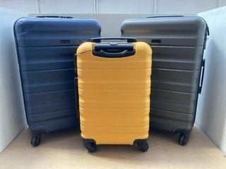 3 X ASSORTED JOHN LEWIS & PARTNERS SUITCASES TO INCLUDE YELLOW & BLACK HARD SHELL CABIN CASE: LOCATION - BR8