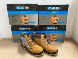 4 X ASSORTED NOVI PRO SAFETY BOOTS TO INCLUDE NUBUCK LEATHER BOOTS IN TAN SIZE UK11: LOCATION - BR15