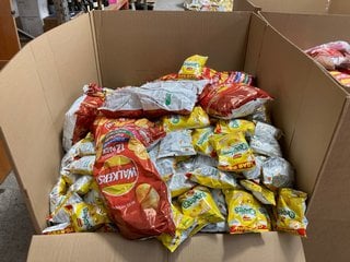 PALLET OF ASSORTED FOOD ITEMS TO INCLUDE WALKERS 12 PACK CRISPS IN DIFFERENT FLAVOURS (B.B DATE 28.09.24): LOCATION - B8 (KERBSIDE PALLET DELIVERY)