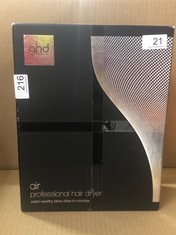 GHD AIR 2.0 HAIR DRYER - POWERFUL 2,100 W PROFESSIONAL-STRENGTH MOTOR, ADVANCED IONIC TECHNOLOGY, SMOOTH SALON-STYLE FINISH. RRP £140:: LOCATION - RACK C