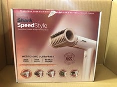 SHARK SPEEDSTYLE HAIR DRYER & RAPID GLOSS FINISH WITH STORAGE BAG, 5 STYLERS, FOR ALL HAIR TYPES, ULTRA FAST DRYING, SMOOTHS FLYAWAYS, NO HEAT DAMAGE, AUTOMATIC SETTINGS, IONIC, SILK HD352UK.: LOCATI