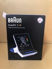 BRAUN EXACTFIT 3 UPPER ARM BLOOD PRESSURE MONITOR - CLINICALLY VALIDATED ACCURACY - COLOUR-CODED INDICATOR - 2 CUFF SIZES - FOR HOME USE - BUA 6150.:: LOCATION - RACK C