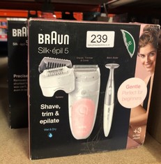 2 X BRAUN SILK-ÉPIL 5 EPILATOR FOR HAIR REMOVAL, 3 IN 1, INCLUDES SHAVER & TRIMMER HEAD, CORDLESS, GENTLE HAIR REMOVAL SETTING, WET & DRY, 100% WATERPROOF, 2 PIN BATHROOM PLUG, 5-820, WHITE/PINK: LOC