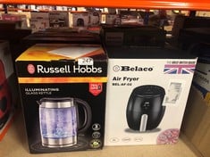 QUANTITY OF KITCHEN & APPLIANCES ITEMS TO INCLUDE RUSSELL HOBBS ILLUMINATING 1.7L ELECTRIC CORDLESS GLASS KETTLE WITH BLACK/BRUSHED STAINLESS STEEL ACCENTS (FAST BOIL 3KW, WASHABLE ANTI-SCALE FILTER,