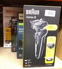 QUANTITY OF HEALTH & BEAUTY ITEMS TO INCLUDE BRAUN SERIES 5 51-W1600S ELECTRIC SHAVER FOR MEN WITH EASYCLICK BODY GROOMER ATTACHMENT, EASYCLEAN, WET & DRY, RECHARGEABLE, CORDLESS FOIL RAZOR, WHITE, R