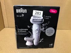 BRAUN SILK-ÉPIL 9, EPILATOR WITH PIVOTING HEAD FOR EASY HAIR REMOVAL, WET & DRY, LASTING SMOOTH SKIN, WITH LADY SHAVER HEAD & TRIMMER COMB, 9-041, WHITE/SILVER.: LOCATION - RACK C