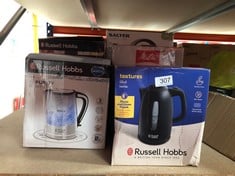 QUANTITY OF KITCHEN & APPLIANCES ITEMS TO INCLUDE RUSSELL HOBBS TEXTURES ELECTRIC 1.7L CORDLESS KETTLE (FAST BOIL 3KW, BLACK PREMIUM PLASTIC, MATT & HIGH GLOSS FINISH, REMOVABLE WASHABLE ANTI-SCALE F