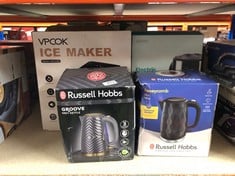 QUANTITY OF KITCHEN & APPLIANCES ITEMS TO INCLUDE RUSSELL HOBBS HONEYCOMB ELECTRIC 1.7L CORDLESS KETTLE (FAST BOIL 3KW, BLACK PREMIUM PLASTIC, MATT & HIGH GLOSS FINISH, REMOVABLE WASHABLE ANTI-SCALE