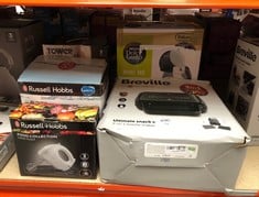 QUANTITY OF KITCHEN & APPLIANCES ITEMS TO INCLUDE RUSSELL HOBBS FOOD COLLECTION ELECTRIC HAND MIXER WITH 6 SPEEDS, EASY RELEASE BUTTON, FINGERTIP SPEED CONTROL, CHROME BEATERS, WRAP AROUND CORD STORA