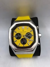 MEN'S LOUIS LACOMBE CHRONOGRAPH WATCH- YELLOW FACE- LEATHER STRAP: LOCATION - TOP 50 RACK