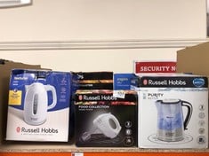 QUANTITY OF KITCHEN & APPLIANCES ITEMS TO INCLUDE RUSSELL HOBBS TEXTURES ELECTRIC 1.7L CORDLESS KETTLE (FAST BOIL 3KW, WHITE PREMIUM PLASTIC, MATT & HIGH GLOSS FINISH, REMOVABLE WASHABLE ANTI-SCALE F