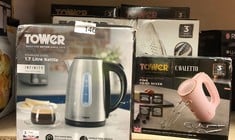 QUANTITY OF KITCHEN & APPLIANCES ITEMS TO INCLUDE TOWER T10015 INFINITY RAPID BOIL JUG KETTLE WITH BOIL DRY PROTECTION, AUTOMATIC SHUT OFF, REMOVABLE WASHABLE FILTER, 3000 W, 1.7 LITRE, BRUSHED STAIN