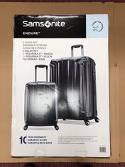 QUANTITY OF SEASONAL ITEMS TO INCLUDE SAMSONITE ENDURE 2 PIECE HARD SHELL SUITCASE SET BLACK EXPANDABLE, TSA LOCK, USB PORT: LOCATION - A