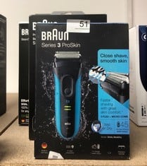 QUANTITY OF HEALTH & BEAUTY ITEMS TO INCLUDE BRAUN SERIES 3 PROSKIN ELECTRIC SHAVER, ELECTRIC RAZOR FOR MEN WITH POP UP PRECISION TRIMMER, BLACK/BLUE RAZOR, PACK OF 1: LOCATION - A