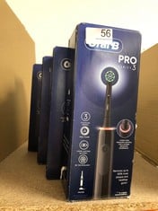 QUANTITY OF HEALTH & BEAUTY ITEMS TO INCLUDE ORAL-B PRO 3 ELECTRIC TOOTHBRUSHES FOR ADULTS, 1 CROSS ACTION TOOTHBRUSH HEAD, 3 MODES WITH TEETH WHITENING, 2 PIN UK PLUG, 3000, BLACK: LOCATION - A