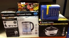 QUANTITY OF KITCHEN & APPLIANCES ITEMS TO INCLUDE RUSSELL HOBBS FOOD COLLECTION ELECTRIC HAND MIXER WITH 6 SPEEDS, EASY RELEASE BUTTON, FINGERTIP SPEED CONTROL, CHROME BEATERS, WRAP AROUND CORD STORA