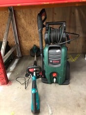 BOSCH ADVANCED AQUATAK 140 PRESSURE WASHER + BOSCH ELECTRIC STRIMMER: LOCATION - LEFT RACK(COLLECTION OR OPTIONAL DELIVERY AVAILABLE)