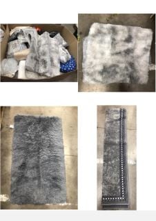 PALLET OF ASSORTED HOME ITEMS TO INCLUDE GREY FURRY RUG: LOCATION - REAR FLOOR(COLLECTION OR OPTIONAL DELIVERY AVAILABLE)