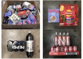 PALLET OF ASSORTED FOOD AND DRINKS TO INCLUDE PEPSI 6 PACK SOME ITEMS MAY BE PAST BBD: LOCATION - REAR FLOOR(COLLECTION OR OPTIONAL DELIVERY AVAILABLE)