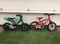 PEDAL PALS RACER KIDS BIKE, SMALL FRAME, 14 WHEELS, SINGLE SPEED + KIDS MOTO 22 BIKE, SMALL FRAME, 12.5 WHEELS, SINGLE SPEED. :: LOCATION - FRONT FLOOR(COLLECTION OR OPTIONAL DELIVERY AVAILABLE)