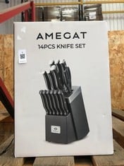 AMEGAT 14 PCS KNIFE AND BLOCK SET ID MAY BE REQUIRED - COLLECTION ONLY - LOCATION RIGHT RACK