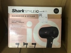 SHARK STYLE IQ HAIR DRYER & STYLER 3-IN-1 WITH STYLE BRUSH, CONCENTRATOR & CURL-DEFINING DIFFUSER, IONIC, FAST DRYING, NO HEAT DAMAGE, COOL SHOT, AUTO HEAT & AIRFLOW SETTINGS, BLACK/ROSE GOLD HD120UK