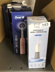 QUANTITY OF HEALTH & BEAUTY ITEMS TO INCLUDE ORAL-B PRO 3 ELECTRIC TOOTHBRUSHES FOR ADULTS, 1 3D WHITE TOOTHBRUSH HEAD, 3 MODES WITH TEETH WHITENING, 2 PIN UK PLUG, 3000, PINK: LOCATION - A RACK