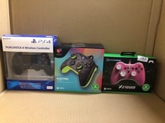 QUANTITY OF TECH & GAMING ITEMS TO INCLUDE HYPERKIN XENON WIRED CONTROLLER FOR XBOX SERIES X|S/XBOX ONE/WINDOWS 10|11 - PINK: LOCATION - BACK RACK