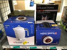 QUANTITY OF KITCHEN & APPLIANCES ITEMS TO INCLUDE RUSSELL HOBBS HONEYCOMB ELECTRIC 1.7L CORDLESS KETTLE (FAST BOIL 3KW, BLACK PREMIUM PLASTIC, MATT & HIGH GLOSS FINISH, REMOVABLE WASHABLE ANTI-SCALE