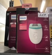 QUANTITY OF HEALTH & BEAUTY ITEMS TO INCLUDE PHILIPS SATINELLE ESSENTIAL EPILATOR, CORDED, COMPACT HAIR REMOVAL, BRE224/00 WHITE & GREEN: LOCATION - BACK RACK