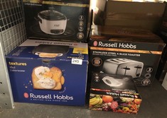 QUANTITY OF KITCHEN & APPLIANCES ITEMS TO INCLUDE RUSSELL HOBBS FOOD COLLECTION ELECTRIC HAND MIXER WITH 6 SPEEDS, EASY RELEASE BUTTON, FINGERTIP SPEED CONTROL, CHROME BEATERS, WRAP AROUND CORD STORA