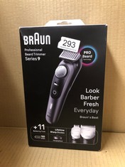 1 X BRAUN BEARD TRIMMER SERIES 9 BT9441, TRIMMER WITH BARBER TOOLS AND 180-MIN RUNTIME, RATED WHICH BEST BUY.: LOCATION - B RACK