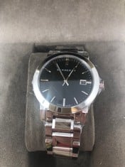 BURBERRY WATCH SILVER STRAP BLACK FACE: LOCATION - TOP 50 RACK