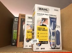 QUANTITY OF HEALTH & BEAUTY ITEMS TO INCLUDE WAHL COLOUR PRO CORDED CLIPPER, HEAD SHAVER, MEN'S HAIR CLIPPERS, COLOUR CODED GUIDES, FAMILY AT HOME HAIRCUTTING:: LOCATION - C RACK