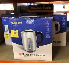 QUANTITY OF KITCHEN & APPLIANCES ITEMS TO INCLUDE RUSSELL HOBBS BRUSHED STAINLESS STEEL ELECTRIC 1.7L CORDLESS KETTLE (QUIET & FAST BOIL 3KW, REMOVABLE WASHABLE ANTI-SCALE FILTER, PUSH BUTTON LID, PE