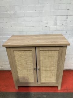 SMALL CUPBOARD WITH RATTAN FRONT, OAK EFFECT WOODEN ORGANISER RRP £199.99