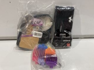 QTY OF ASSORTED ITEMS TO INCLUDE UNDER ARMOUR UA SOCCER OVER THE CALF BLACK SOCKS