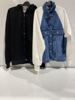 QTY OF ASSORTED CLOTHING TO INCLUDE TRENDYOL DENIM JACKET BLUE/WHITE