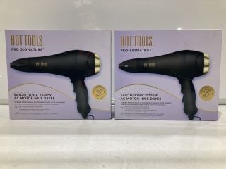 2 X HOT TOOLS PRO SIGNATURE SALON IONIC 2000W AC MOTOR HAIR DRYER BLACK/GOLD TOTAL RRP £131