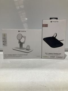 2 X MOPHIE 3-IN-1 WIRELESS CHARGING PAD BLACK AND MOPHIE 3-IN-1 WIRELESS STAND FOR MAGSAFE CHARGER TOTAL RRP £151